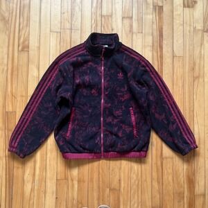 Adidas Fleece Track Jacket Full Zip Black Red Tie Dye 3 Stripe Logo Men's M